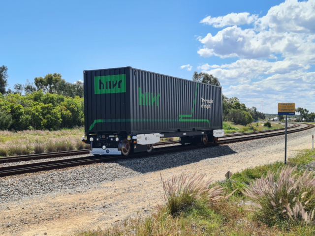 A Hiivr Parallel wagon (for 1435mm gauge) running on the main line in Western Australia for testing in October 2024.