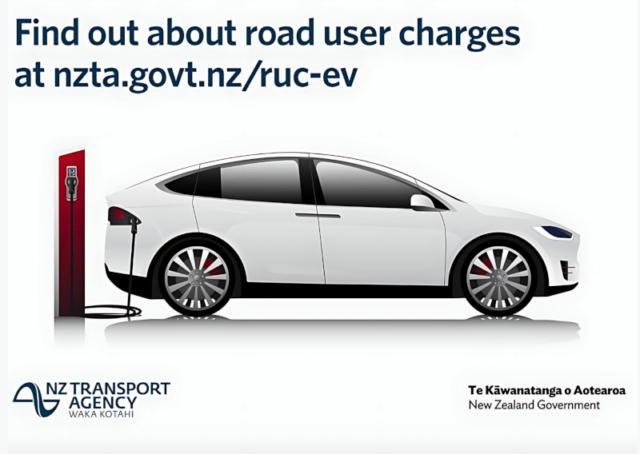 NZTA poster with link to online information about EV road user charges