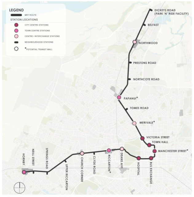 Figure 1: Map of the proposed MRT corridor from Greater Christchurch Partnership